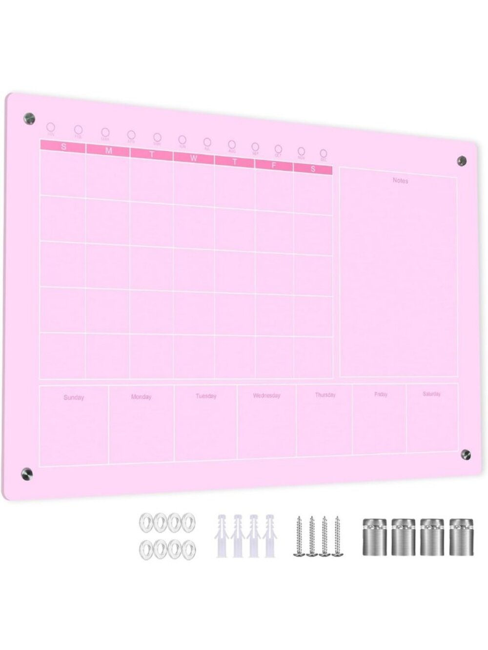 Large 24x16 Acrylic Wall Calendar - Pink Dry Erase Board for Home & Office